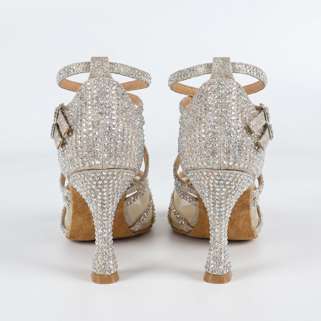 Glimmer Dance Shoes | Customized Flared Heel, Gold Glitter