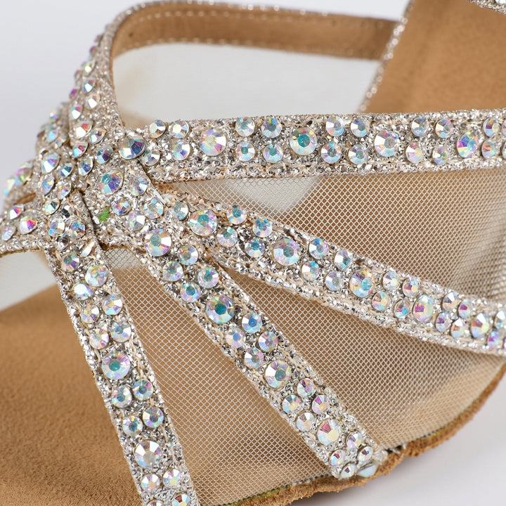 Glimmer Dance Shoes | Customized Flared Heel, Gold Glitter