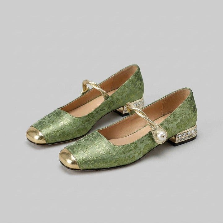 Pera Mary Jane Flats | Embroidered Satin, Comfortable Slip-On Design