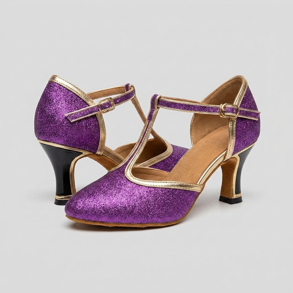 Slee | Luxe T-Strap Dance Heels  Leatherette, Suede Outsole, 3.5cm & 5.5cm Heights