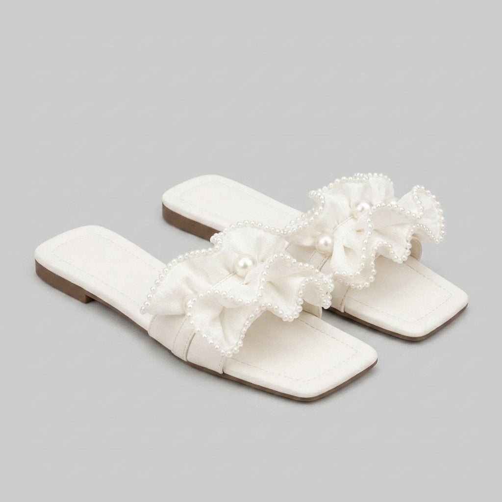 Vionnet | Slides Vegan Leather, Pearl Embellishments