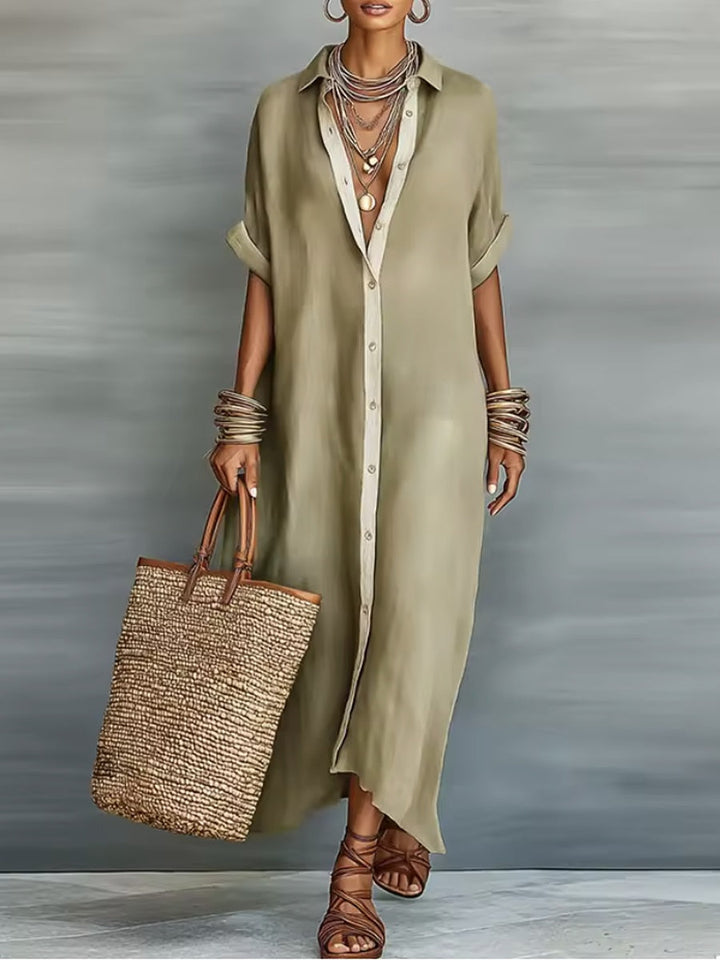 Manelle | Minimalist Olive Green Long Dress