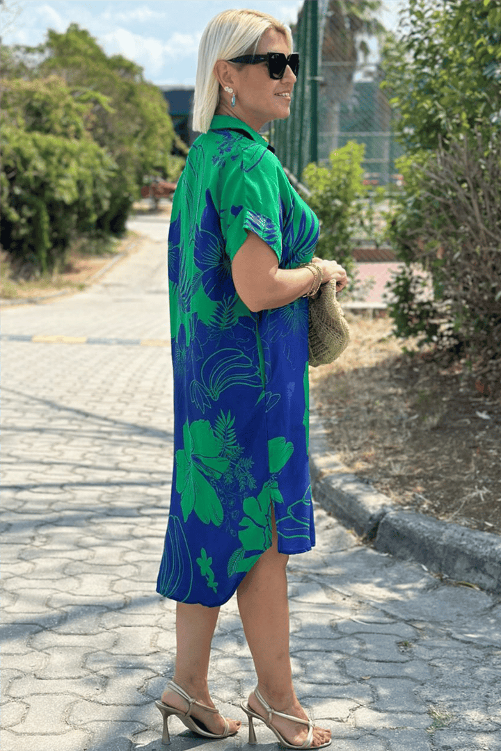 Elara™ |  Bold Floral Midi Shirt Dress